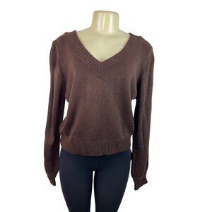 Zaful Brown V-Neck Knit Sweater Womens Long Sleeve Pullover Sz M - New